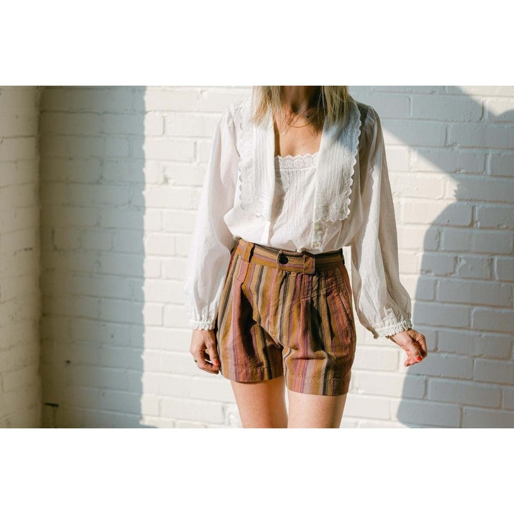The Great. Trouser Cotton Shorts in Bolero Stripe Size 25